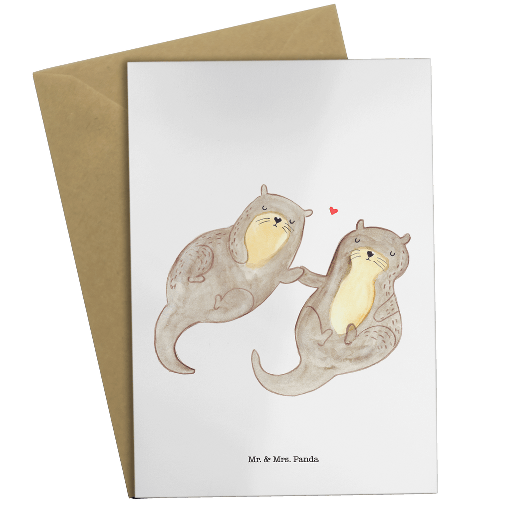 Grußkarte Otter händchenhaltend Grußkarte, Klappkarte, Einladungskarte, Glückwunschkarte, Hochzeitskarte, Geburtstagskarte, Karte, Otter, Fischotter, Seeotter, Otter Seeotter See Otter