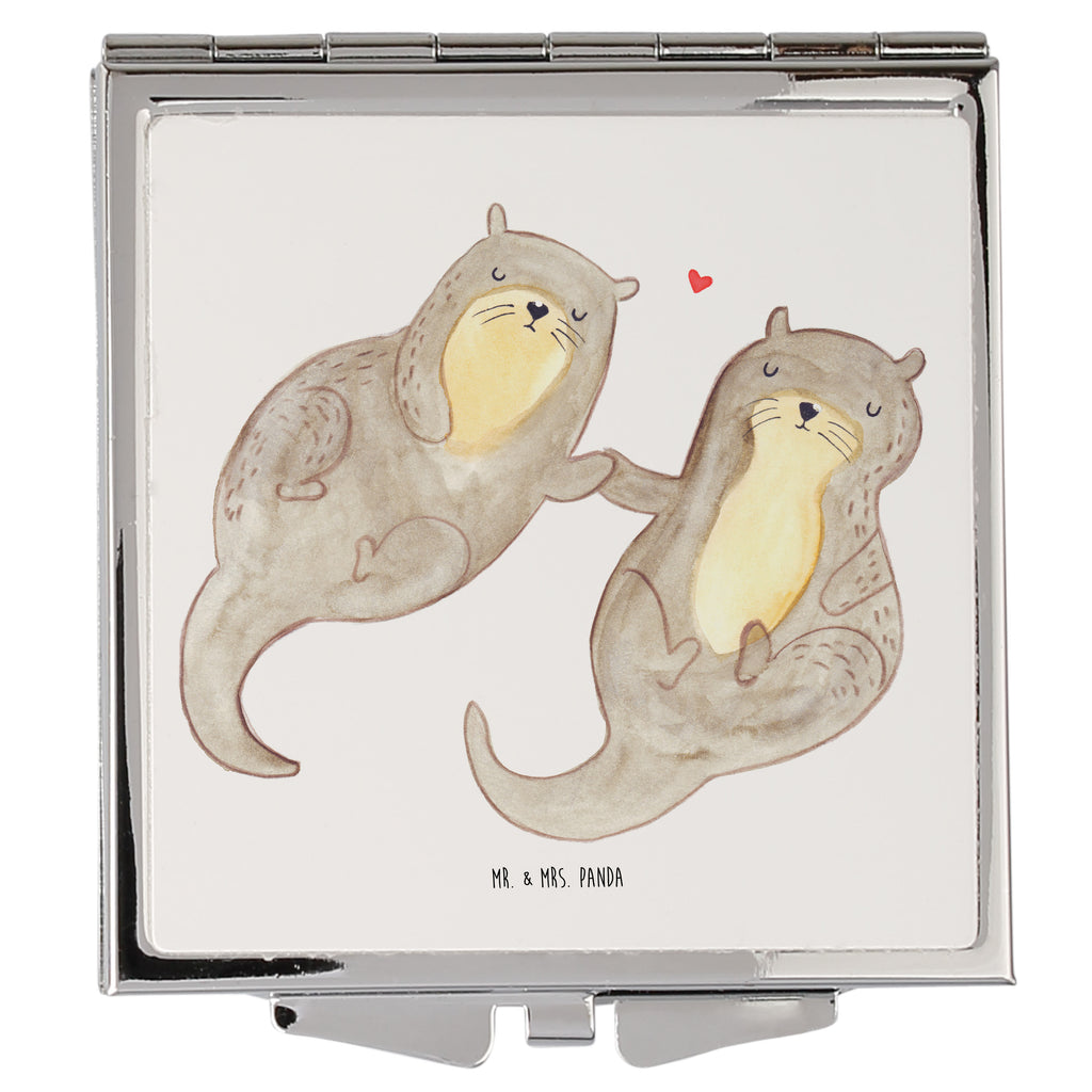 Handtaschenspiegel quadratisch Otter händchenhaltend Spiegel, Handtasche, Quadrat, silber, schminken, Schminkspiegel, Otter, Fischotter, Seeotter, Otter Seeotter See Otter
