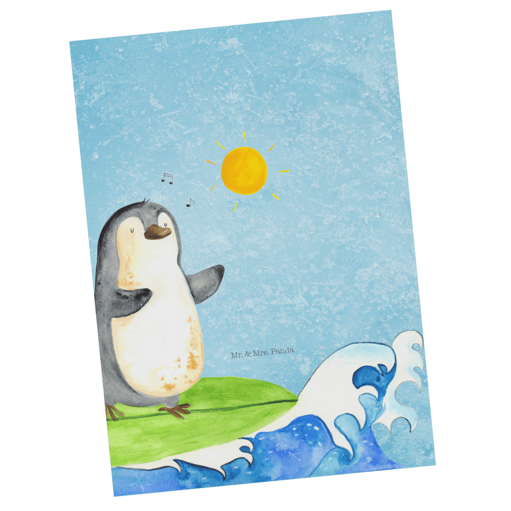 Postkarte Pinguin Surfer Geschenkkarte, Grußkarte, Karte, Einladung, Ansichtskarte, Geburtstagskarte, Einladungskarte, Dankeskarte, Pinguin, Pinguine, surfen, Surfer, Hawaii, Urlaub, Wellen, Wellen reiten, Portugal