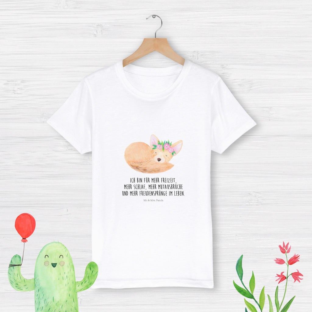 Organic Kinder T-Shirt Wüstenfuchs Blumenkranz Afrika, Wüste, Wüstenfuchs, Blumen, Blumenkranz, Glücklich,    Afrika, Wildtiere