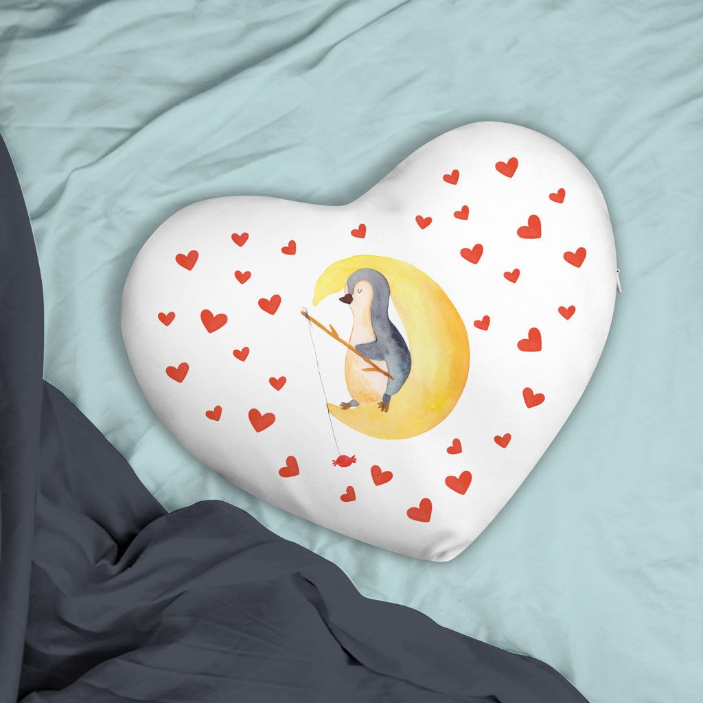 Herzkissen Pinguin Mond Kissen, Herzkissen, Herzform, Herz, Dekokissen, Pinguin, Pinguine, Spruch, schlafen, Nachtruhe, Einschlafen, Schlafzimmer, Schlafstörungen, Gästezimmer